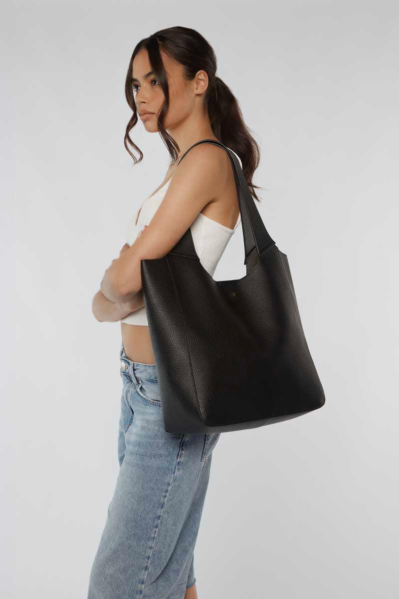 Peta + Jain Jami Tote Bag Black Distressed PU